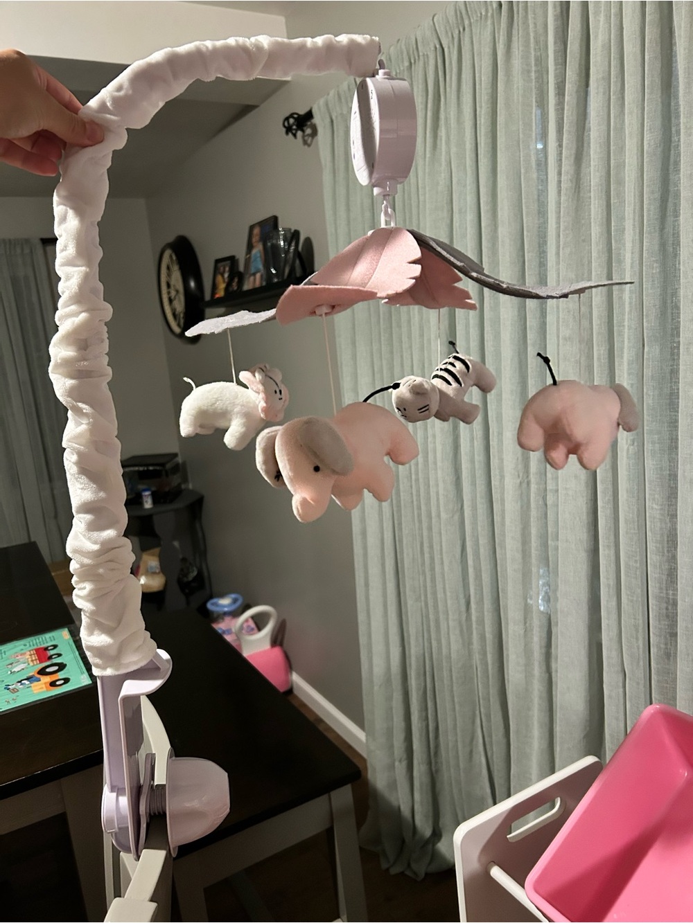 Plush Elephant & Animal Crib Mobile in Pink
